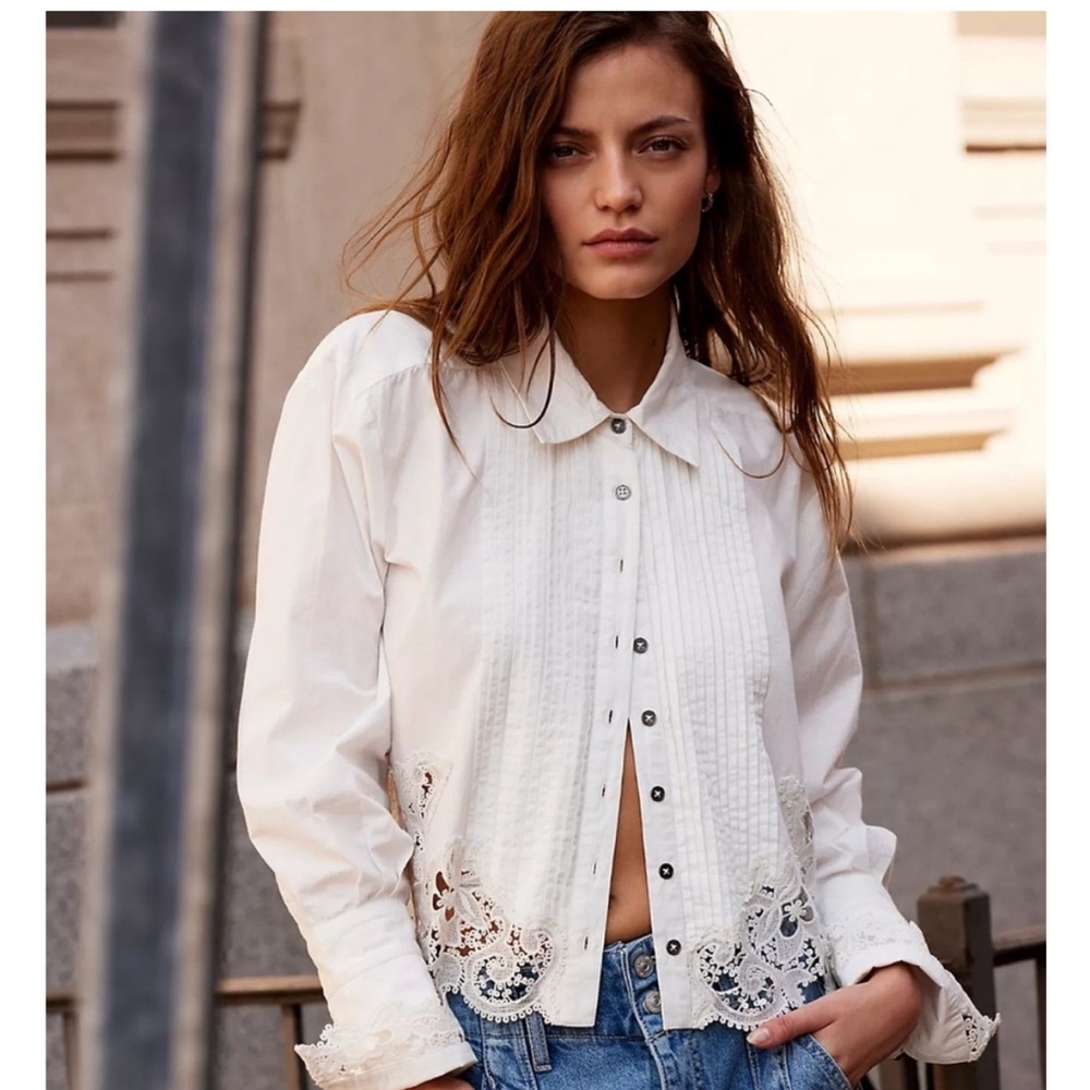 Free people hooked on you embroidered top